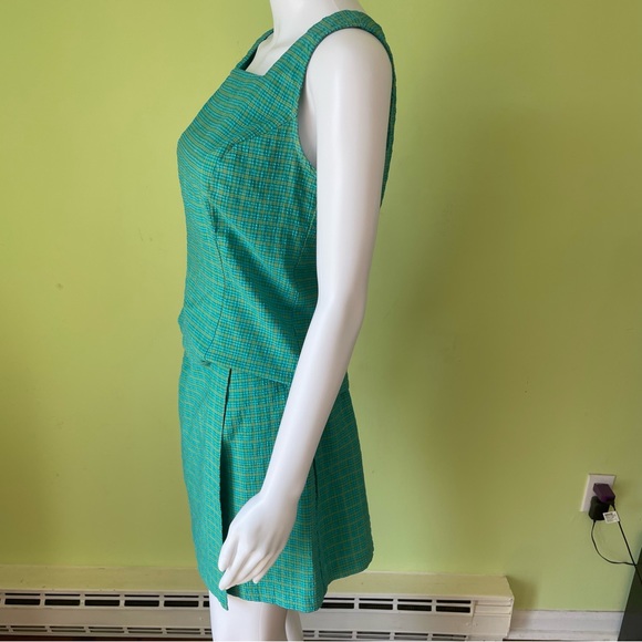 VTG Y2K AMY BYER BLUE GREEN GINGHAM TWO PIECE OUTFIT TOP AND SKORT SIZE 9 - Picture 3 of 8